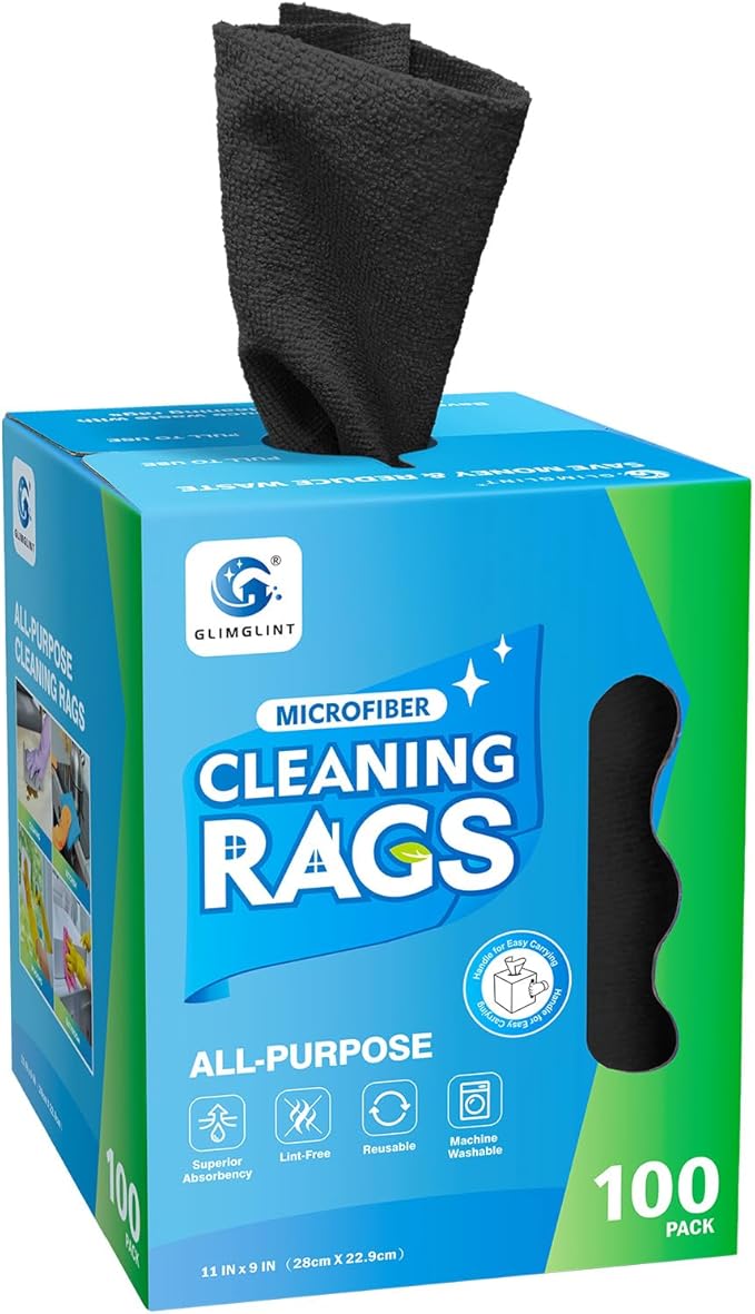 GLIMGLINT Black Microfiber Cleaning Cloth, 100 Pack Cleaning Rags, Ultra by Unknown