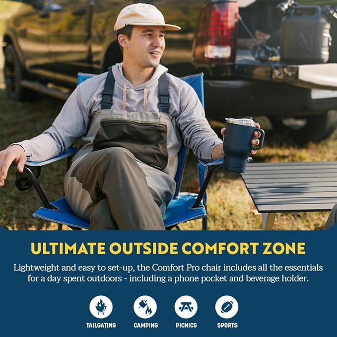 GCI Outdoor Comfort Pro Camping Chair | Collapsible Folding Chair with Durable Armrests, Drink Holder & Portable Carry Bag — Heathered Royal - Image 4