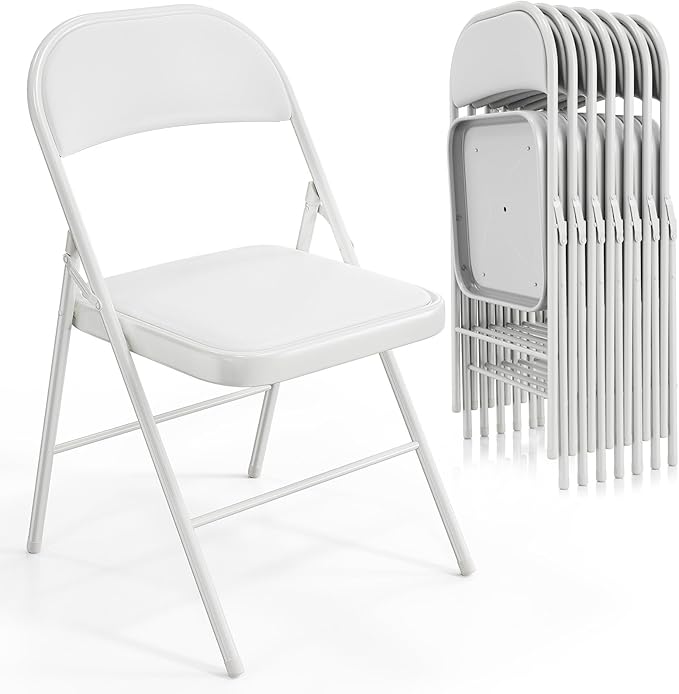 VINGLI 8 Pack Folding Chairs with Padded Seats, Metal Frame with Pu Leather Seat & Back, Capacity 350 lbs, White by VINGLI