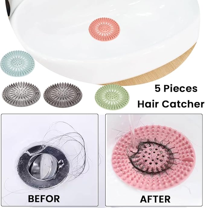 5 Pack Hair Catcher Durable Silicone Hair Stopper Shower Drain Covers - Image 6