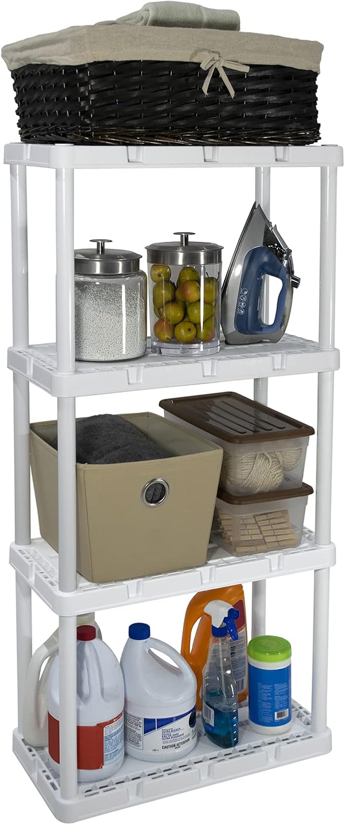 Gracious Living 4 Shelf Knect-A-Shelf Ventilated Light Duty Storage Home Organizer with Adjustable Shelves for Garage, Basement, and Laundry, White - Image 9