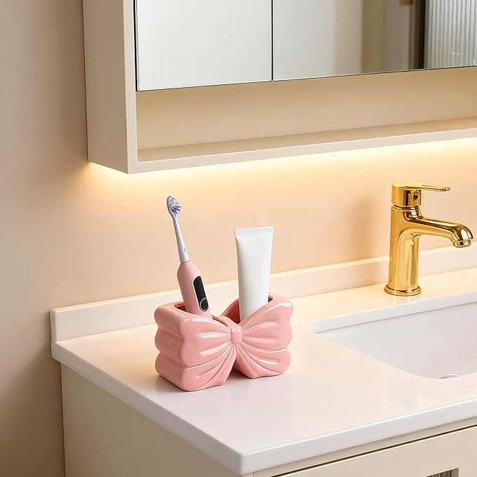 Bow Toothbrush Holder， 2-Slot Toothbrush and Toothpaste Holder Cute Toothbrush - Image 7