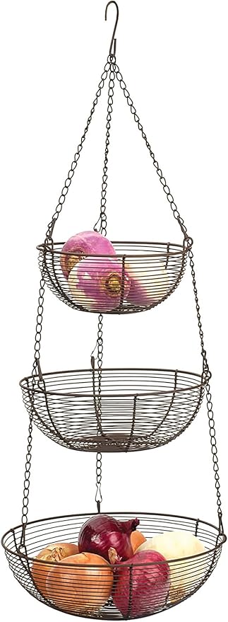 RSVP International Hanging Storage Collection 3-Tier Baskets, Bronze Woven Wire - Image 2