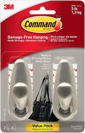 Command Medium Brushed Nickel Hooks, 2 Wall Hook and 4 Strips, Damage-Free by Command