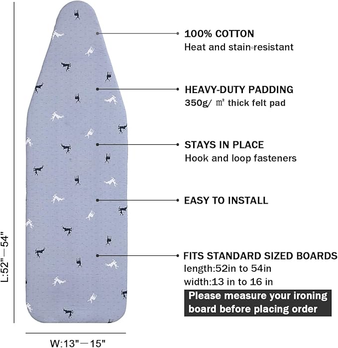 Ironing Board Cover and Pad Standard Size 15 x 54, 3 Pairs of Hook and Loop - Image 2