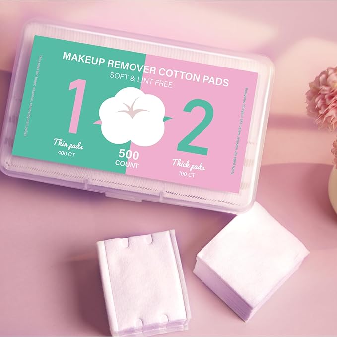 Square Makeup Cotton Pads, 100 Thick and 400 Ultra-Thin, Lint-Free Pads - Image 5