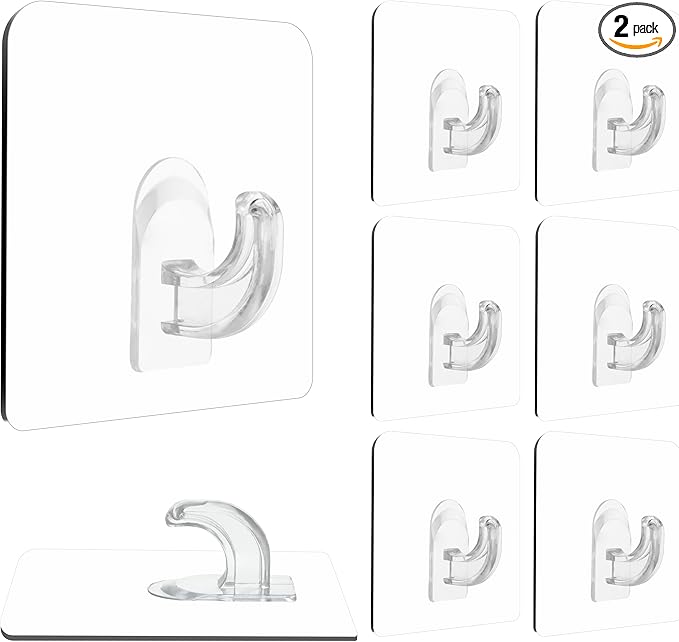Hawsam 8PCS Clear Adhesive Sticky Wall Hooks, No Drilling Strong Waterproof by H+Hawsam