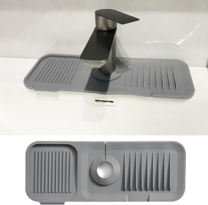Kitchen Sink Splash Guard, Silicone Faucet Handle Drip Catcher Tray, Fit by CHIVOLONA