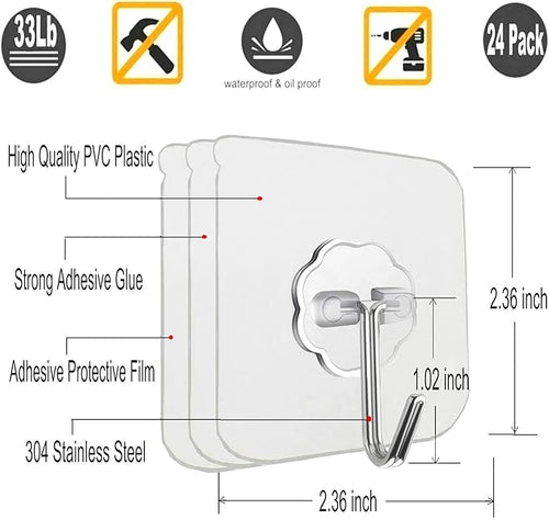 12 Pack Heavy Duty Self Adhesive Hooks - 33lb Max - Image 2