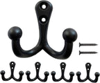 5 Pack Coat Hooks Wall Mounted Black Rustic Jacket Hooks Heavy Duty Double by Mokife