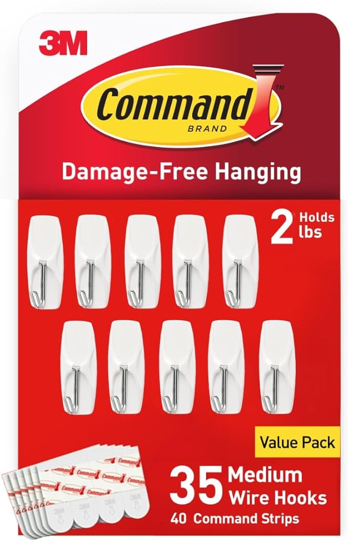 Command Medium Wire Toggle Hooks, 35 Hooks and 40 Strips, Damage-Free Hanging by Command