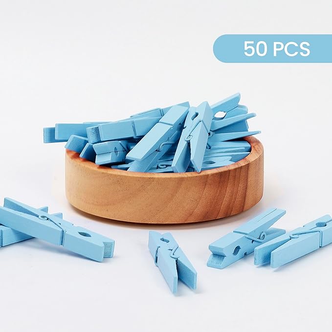 50PCS Colored Wooden Clothespins, 2.9inch Blue Clothes Pins - Image 3