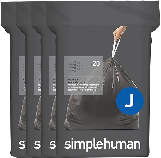 simplehuman Code J 80 Count, Genuine Odorsorb Custom Fit Liners, Drawstring by Simplehuman