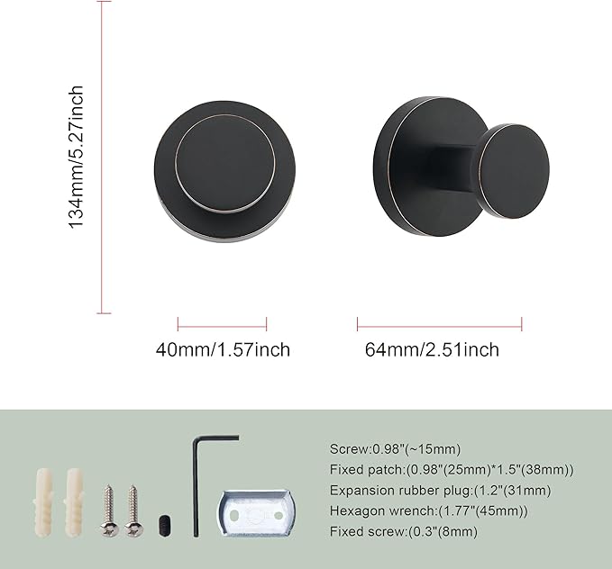 TUNNY 5 Pack Round Towel Hooks-Oil-Rubbed Bronze Modern Coat Hooks Shower Towel - Image 3