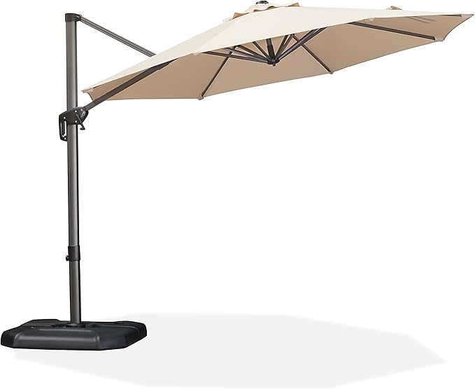 PURPLE LEAF 11 Feet Patio Umbrella with Base Outdoor Cantilever Round Umbrella Aluminum Offset Umbrella with 360-degree Rotation for Garden Deck Pool Patio, Beige - Image 9