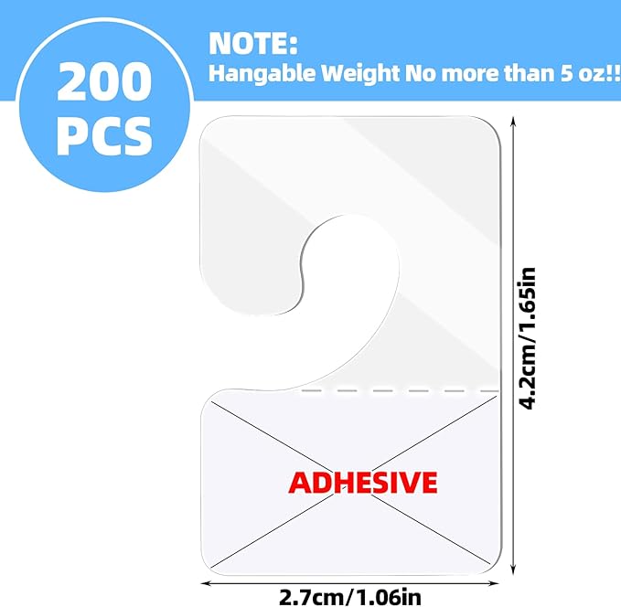Giantree 200 Pcs Clear Self Adhesive Hang Tabs Hooks, Heavy Duty J-Hook Hanging - Image 3