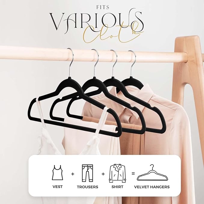 HOUSE DAY Black Velvet Hangers 120 Pack, Premium Clothes Non-Slip Felt Hangers - Image 3