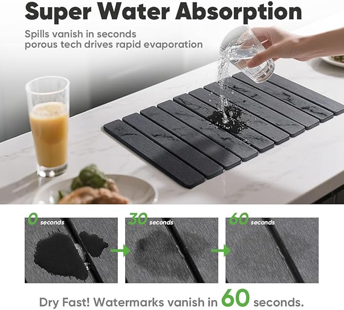 Stone Drying Mat for Kitchen Counter, Quick Diatomaceous Earth Mats for Dishes - Image 4