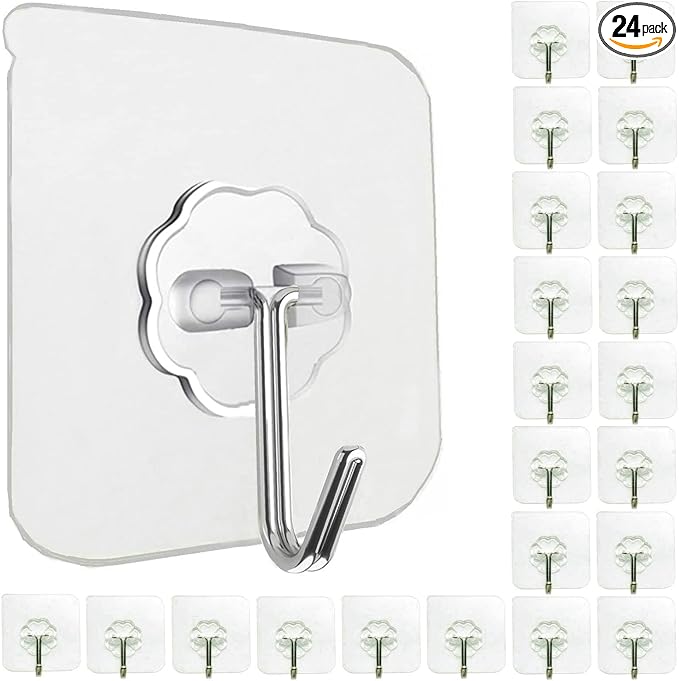 24 Pack Self Adhesive Hooks Heavy Duty - 33lb Max by Jwxstore