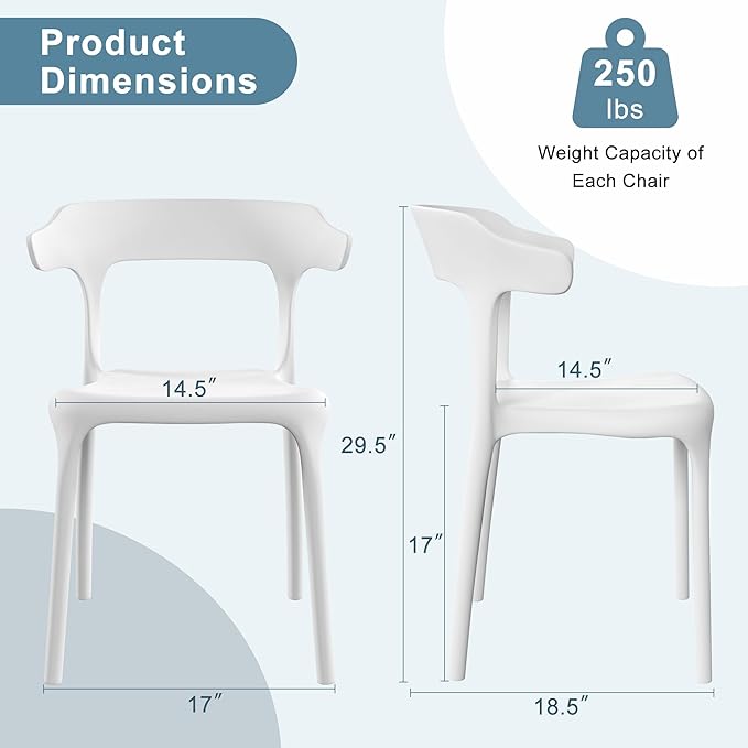VECELO 4 Pack Plastic Stacking Chairs, Stackable Dining Chairs for Kitchen Restaurant Patio, Portable Indoor Outdoor Use, No Assembly Required, White - Image 3