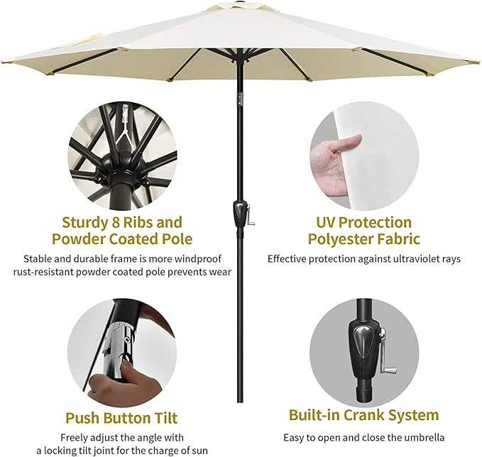 Simple Deluxe 9' Patio Umbrella Outdoor Table Market Yard Umbrella with Push Button Tilt/Crank - Image 3