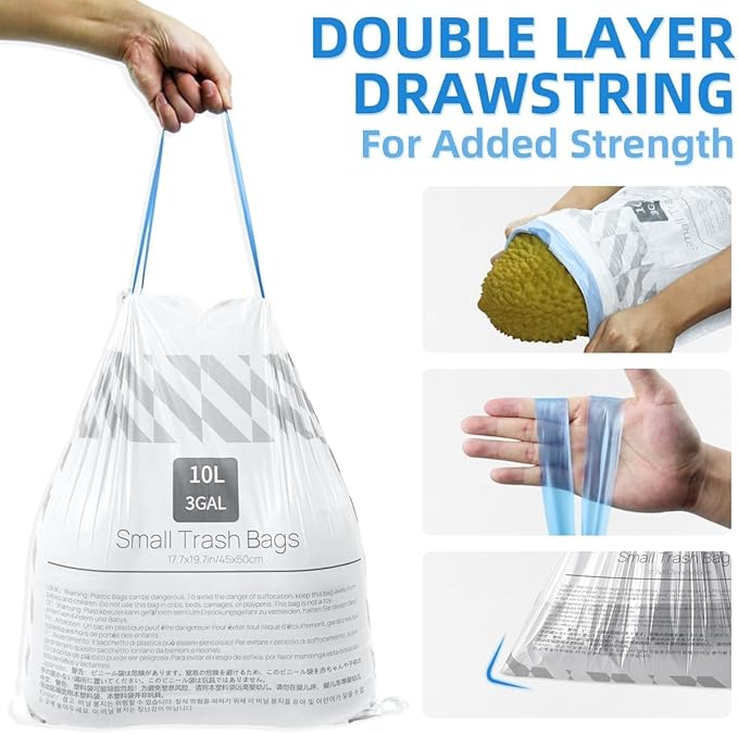 XUXRUS Small Trash Bags 3 Gallon Drawstring, Strong & Durable, Easy-Dispense - Image 3