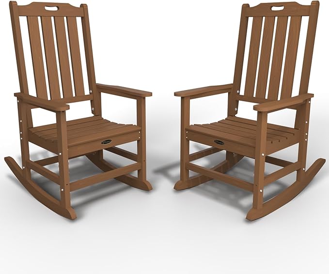 Oversized Rocking Chair Set of 2, Outdoor Rocking Chair for Adults, All Weather Resistant Porch Rocker for Lawn Garden, Wood by THOEOE
