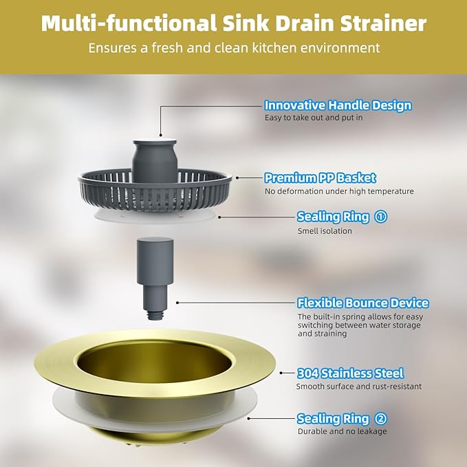 Hibbent 2 Pack Upgraded 3 in 1 Kitchen Sink Drain Strainer and Stopper Combo - Image 6
