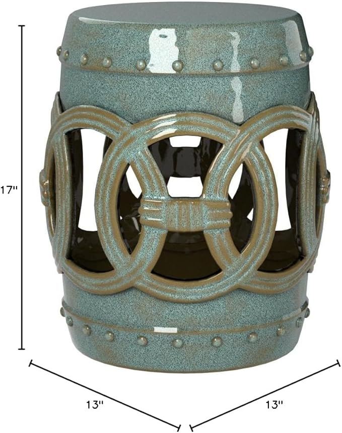 SAFAVIEH Home Collection Double Coin Antique Blue-Green Ceramic Indoor/ Outdoor Decorative Garden Stool (Fully Assembled) - Image 3