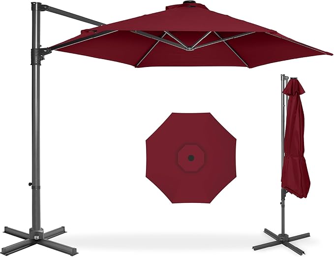Best Choice Products 10ft Offset Cantilever Hanging Market Patio Umbrella, Smooth 360° Rotation, 8 Sturdy Ribs, Easy Adjustment - Burgundy by BestChoiceProducts