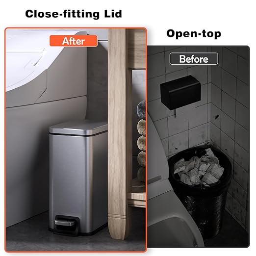 Slim Bathroom Trash Can with Lid Soft Close, 1.6 Gallon Stainless Steel Garbage - Image 5