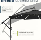 wikiwiki 10ft Solar LED Patio Umbrella with Base Included, Offset Umbrella with Weighted Sandbag Base, Cantilever Patio Umbrellas for Backyard, Garden & Deck, 32 LED Lights & Polyester Shade, Black - Image 6