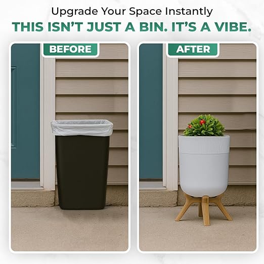 Small Bathroom Trash Can with Plant Style Lid, 1.8 Gallon, Small Bathroom - Image 4