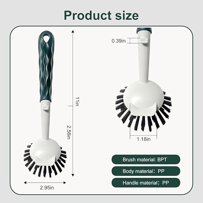 Dish Brush, 2 Pack with Comfortable Handle, with Built-in Scraper, Scrub Brush - Image 2