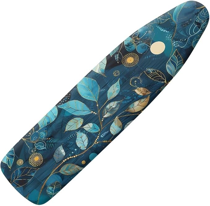 Blue Leaves Ironing Board Cover and Pad, Resist Scorching and Staining by Vanideaoty