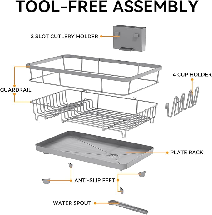 TOOLF Large Dish Drying Rack for Kitchen Counter, Kitchen Dish Racks - Image 7