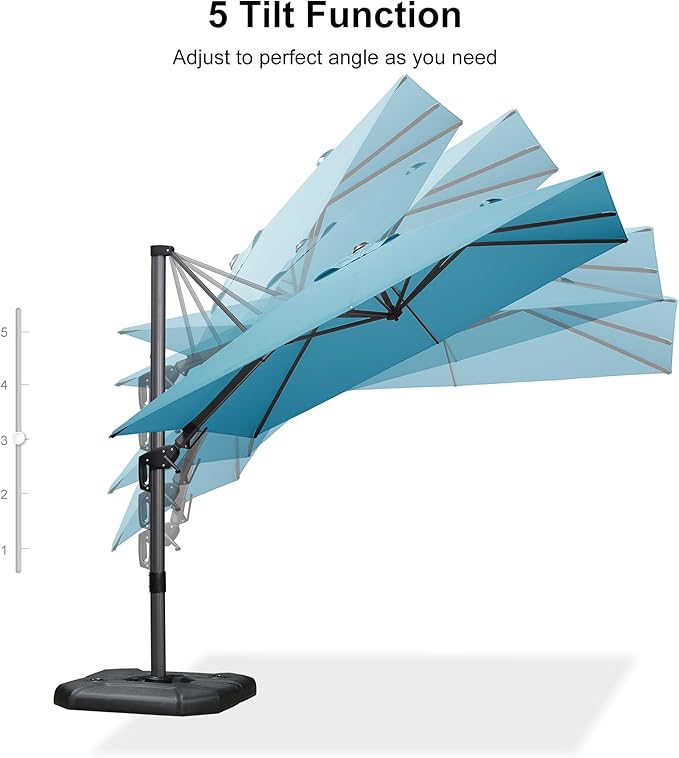 PURPLE LEAF 8.8' X 8.8' Right-left Tilt Patio Umbrella with Base Outdoor Cantilever Swivel Square Umbrella with Tilt Aluminum Offset Umbrella with 360-degree Rotation for Garden Deck Pool Patio Turquoise Blue - Image 8