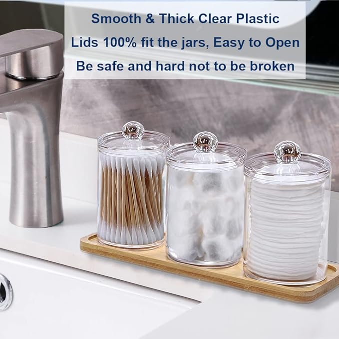 4 Pack Qtip Holder Dispenser for Cotton Ball, Round Pads, Floss - 10 oz Clear - Image 4