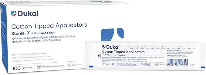 Dukal Cotton Tipped Applicators 3". Pack of 200 Swabsticks Wood Shaft. 100% by Dukal