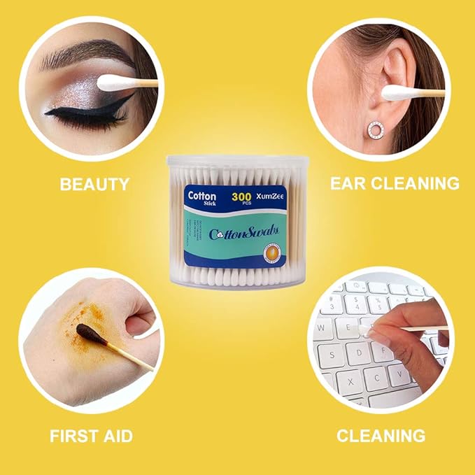 300ct Cotton Swabs with Strong Bamboo Sticks by Xumzee: 100% Pure Natural Cotton - Image 7