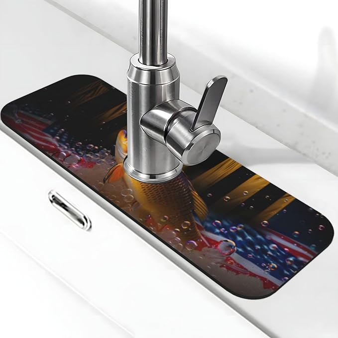 Wood American Flag Fish Kitchen sink faucet pad, strong water absorption by Unknown