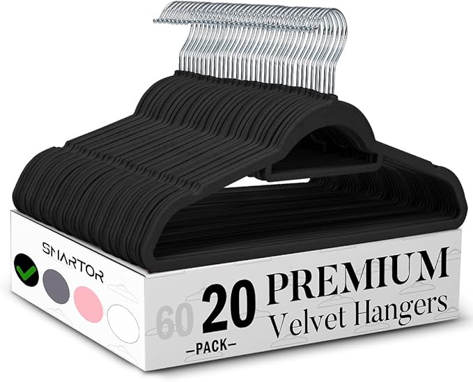 Smartor Black Velvet Hangers 20 Pack, Space Saving Clothes Hangers by Smartor
