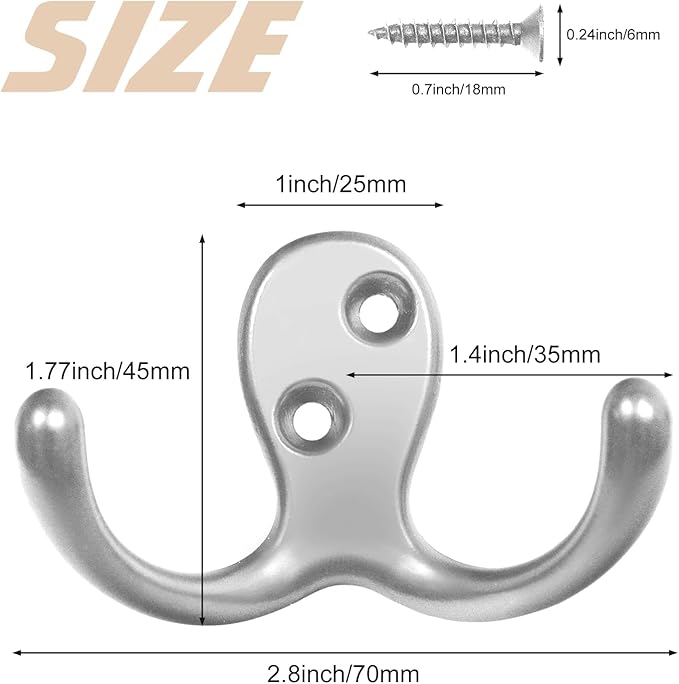 24 Pack Coat Hooks, Heavy Duty Double Prong Coat Hooks Wall Mounted - Image 5