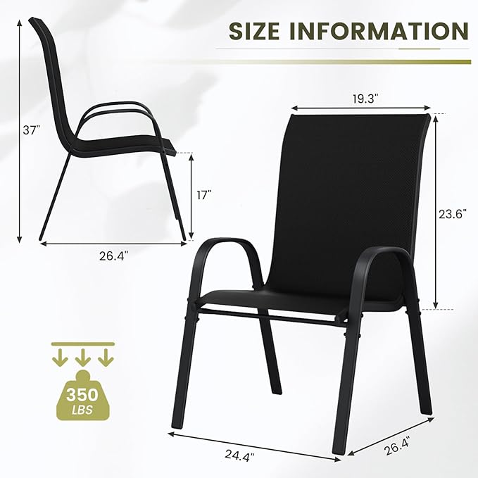 UDPATIO Patio Chairs Set of 8, Stackable Outdoor Dining Chairs with High Back, Breathable Textilene Fabric Outdoor Chair All Weather, 350LBS Capacity for Garden, Backyard (Black) - Image 3