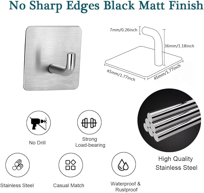 Adhesive Towel Hooks, 8 Pack Self Adhesive Coat Sticky Hooks - Image 4