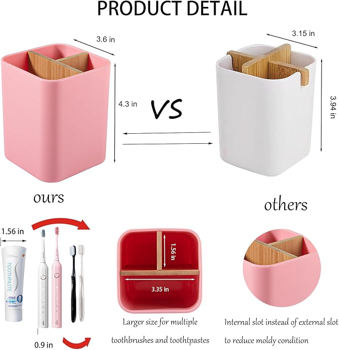 Bamboo Toothbrush Holder for Bathrooms, 3 Slots Toothbrush and Toothpaste - Image 4