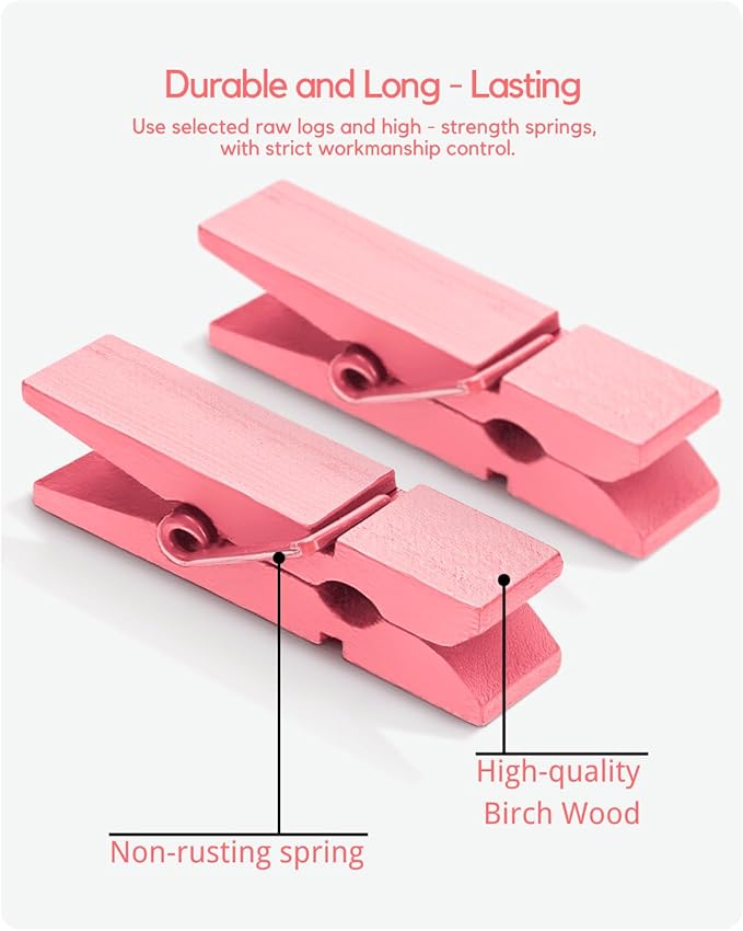 Pink Clothes Pins for Baby Shower, Mini Wooden Clothespins 1.4 Inch 50 PCS - Image 4