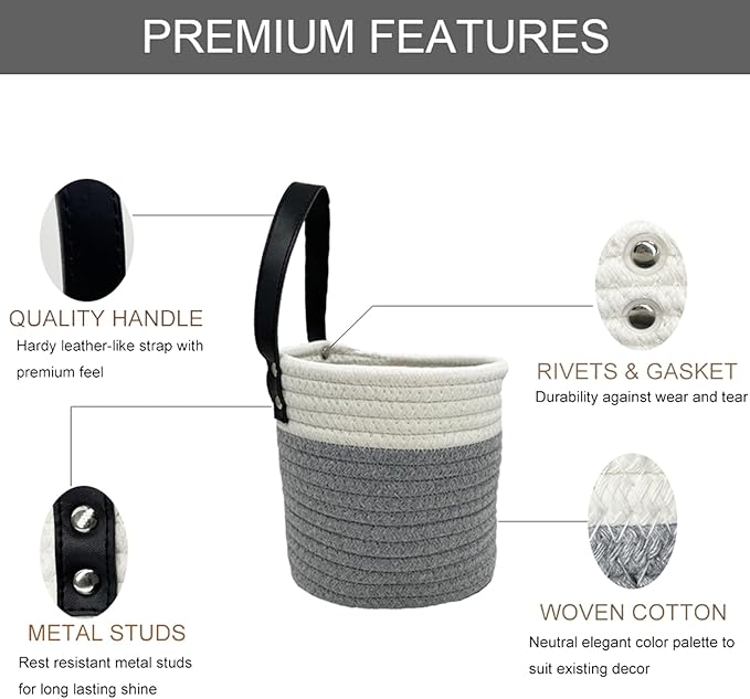 Cotton Rope Hanging Baskets for Organizing 2 Pcs Round Small Wall Basket - Image 2