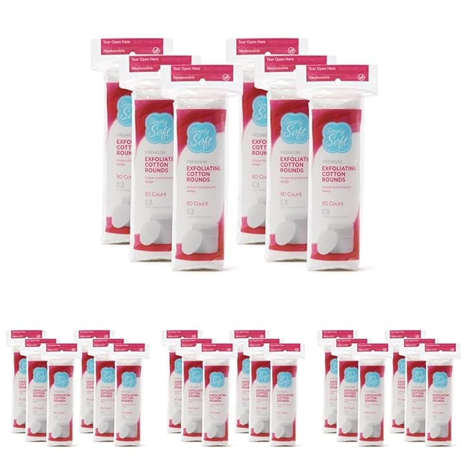 Simply Soft Hypoallergenic Exfoliating Dual Textured Cotton Rounds Pads by SimplySoft