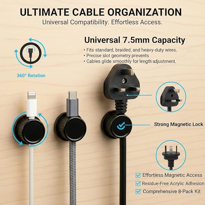 Magnetic Cable Organizer 8-Pack Glossy Black - Image 4